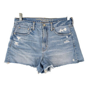 American Eagle Mom Short Blue Denim Distressed Jean Shorts 6 Summer Vacation